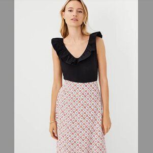 Ann Taylor Black Ruffle V-Neck Top NWT